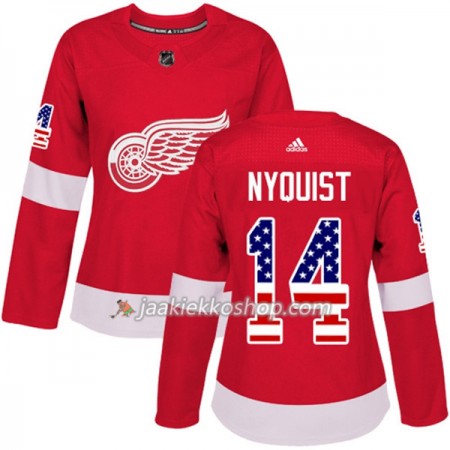 Nainen NHL Detroit Red Wings Pelipaita Gustav Nyquist 14 Adidas 2017-2018 Punainen USA Flag Fashion Authentic